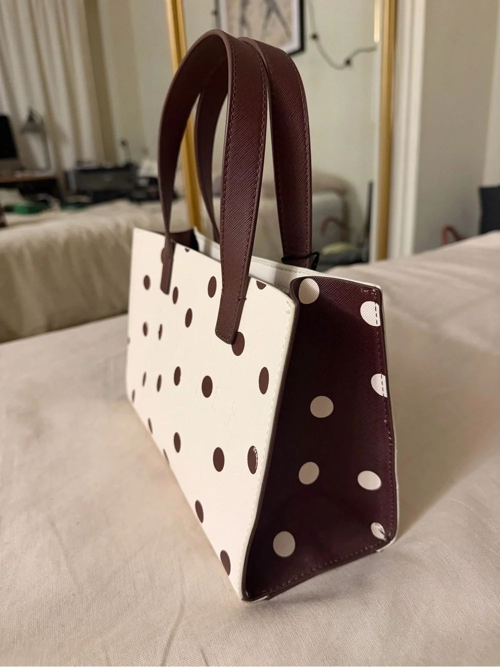 Ted Baker Cream Tote with Brown Polka Dots